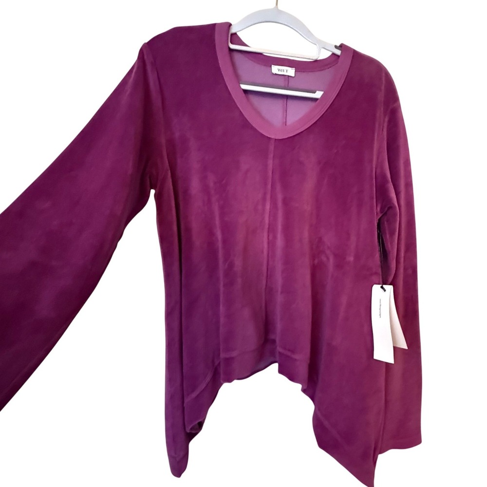 Wilt Velour Sweatshirt Women Medium Eggplant Flowy NEW‎ Pointed Side Seam - Picture 2 of 7
